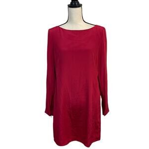 Tibi Cerise Red Silk Zip Sleeve Shift Dress Size 8